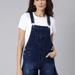 SHOWOFF Dark Blue Denim Mini Dungaree-image-16