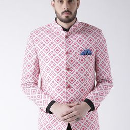 Hangup Men White & Pink Printed Bandhgala Blazer-picture-30