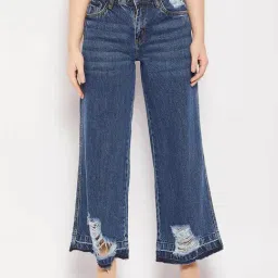 Camla by MADAME Blue Distressed Straight Fit Mid Rise Jeans-image-11