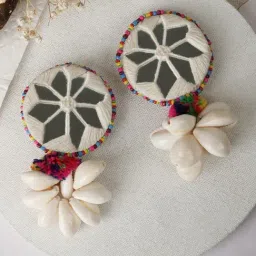 Teejh Ethnic Abhigita White Fabric and Mirror Dangler Earring-picture-10