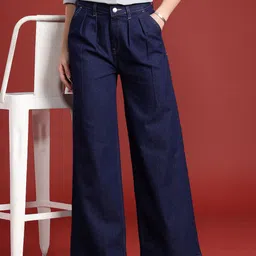 all about you Women Wide Leg High-Rise Pleated Stretchable Jeans-picture-36
