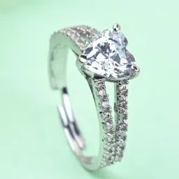 Clara 92.5 Sterling Silver Swiss Zircon Rhodium-Plated Proposal Adjustable Ring for Women-picture-20