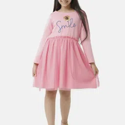 Under Fourteen Only Kids Pink Cotton Embellished Full Sleeves Dress-image-49