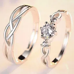 MEENAZ Set Of 2 Silver-Plated Adjustable Finger Rings-picture-42