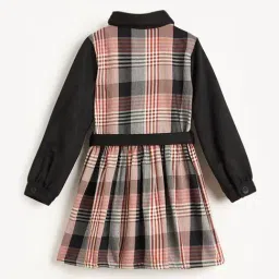 Blue Giraffe Girls Multicolor Check Collared Dress image 2
