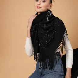 Mafadeny Black Regular Fit Embellished Stole image 2