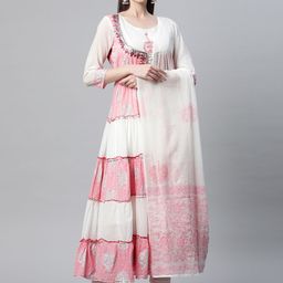 Readiprint Fashions Women White & Pink Floral Embroidered Gotta Patti Anarkali Kurta-picture-18