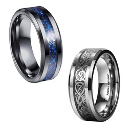 MEENAZ Men Set Of 2 Silver-Plated Stainless Steel Band Rings-image-44