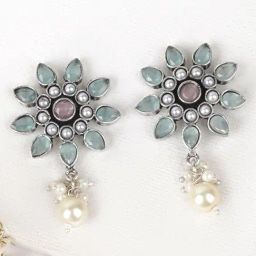 Teejh Ethnic Eesha Light Blue and Light Pink Silver Oxidized Drop Earring-picture-40