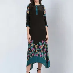 First Resort By Ramola Bachchan Black & Yellow Floral Printed Slimline Kaftan Dress-picture-11