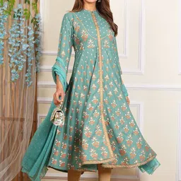KALINI Women Ethnic Motifs Printed Panelled Kurta With Dupatta image 5