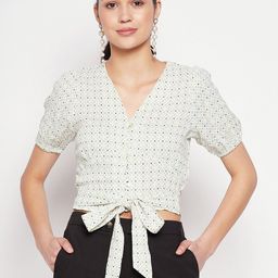 Madame V-Neck Geometric Print Tie-Up Shirt Style Crop Top-picture-49