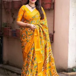 Mitera Kalamkari Woven Design Zari Saree-image-0