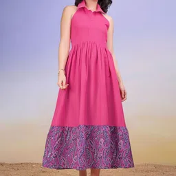 Women Solid Pink Maxi Cotton Dress-image-9