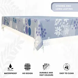 Kuber Industries Grey & White Floral Waterproof 4-Seater Table Cover image 5