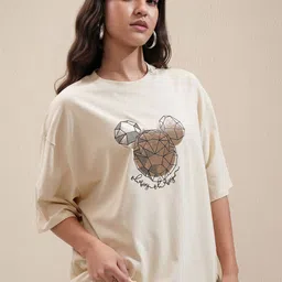 Tokyo Talkies Women Mickey Mouse Printed Extended Sleeves T-shirt-image-59