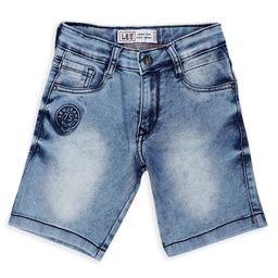 LEO Stretch Button Down Solid Denim Bermuda Shorts - Blue-picture-8
