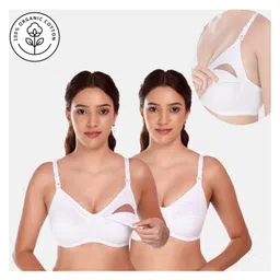 Elite Mom Pack Of 2 Solid Maternity Nursing Bra - White-picture-15