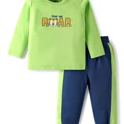 Doodle Poodle 100% Cotton Full Sleeves T-Shirt & Lounge Pant Text Print - Green & Navy Blue-picture-15