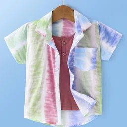 Dapper Dudes Half Sleeves Tie Dye Shirt With Solid Attached Tee - Multi Colour-picture-18