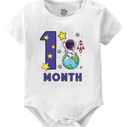 Baby Buzz 100% Cotton Monthly Birthday Theme Half Sleeves 1 Month Text & Space Theme Printed Onesie - White-picture-10