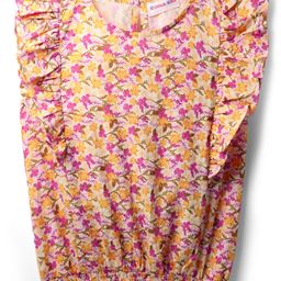 kookie kids india Kookie Kids Woven Frill Sleeves Floral Printed Top with Elasticated Hem - Pink-picture-2