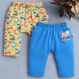 BUMZEE Cotton Knit Full Length Diaper Leggings With Vehicle Print Pack Of 2 - Royal Blue & Yellow-picture-24