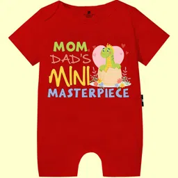 The Peppy Tend 100% Cotton Family Theme Half Sleeves Mom Dads Mini Masterpiece Text Printed Romper - Red-picture-21