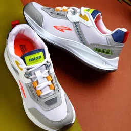 asian Mesh Detailed & Colour Blocked With Lace Up Running Shoes - White & Turquoise-picture-20