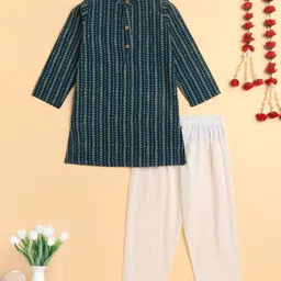 The Magic Wand Cambric Cotton Woven Full Sleeves Abstract Printed Kurta Pyjama Set - Teal Blue-picture-10