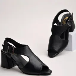 Shoetopia Solid With Buckle Closure Block Heel Sandals - Black-picture-32