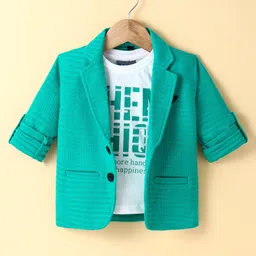 Dapper Dudes Full Sleeves Textured Blazer With Tee Set - Sea Green-picture-14