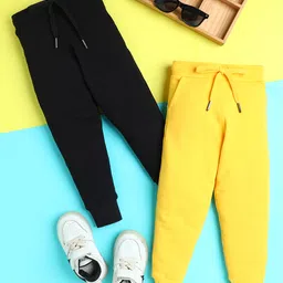 Knitting Doodles Terry Knit Pack Of 2 Solid Track Pants - Black & Yellow-picture-21