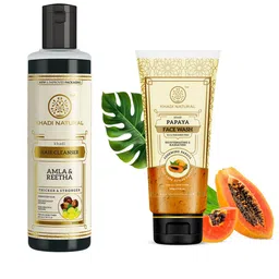 Khadi Natural Set of Amla Reetha Shampoo 210ml & Papaya Face Wash 100g-picture-23