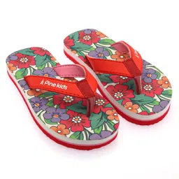 Pine Kids Slip On Flip Flops With Floral Print - Red image 2
