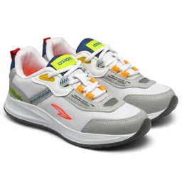 asian Mesh Detailed & Colour Blocked With Lace Up Running Shoes - White & Turquoise image 3