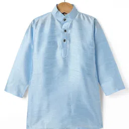 Ridokidz Full Sleeves Solid Kurta & Pyjama With Abstract Printed Jacket Set - Light Blue image 2