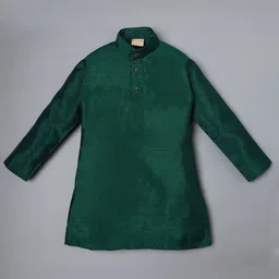 Ridokidz Full Sleeves Solid Kurta & Pyjama With Leaves Embroidered Jacket Set - Green image 2
