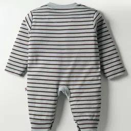 Mini Taurus Interlock Knit Full Sleeves Romper With Animal Print & Stripes - Grey image 2