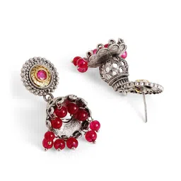 Priyaasi Silver Plated Artificial Stones and Beads Studded Contemporary Drop Earrings image 3