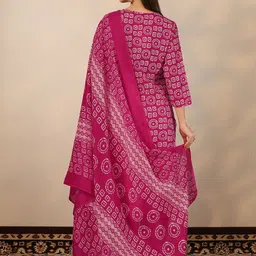 Libas Geometric Printed Round Neck Straight Kurta With Trousers & Dupatta image 3
