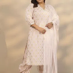 EXTRA LOVE BY LIBAS Ethnic Motifs Printed V-Neck Straight Kurta With Salwar & Dupatta-image-62