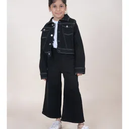 Kiddopanti Full Sleeve Light Washed Crop Denim Jacket -  Black image 5