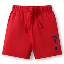 Babyhug Cotton Single Jersey Knit Mid Thigh Shorts with Food Print Pack of 2 - Red & Light Blue image 4