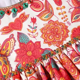 Babyhug Cotton Woven Half Sleeves Ethnic Dress With Floral Print - White image 4