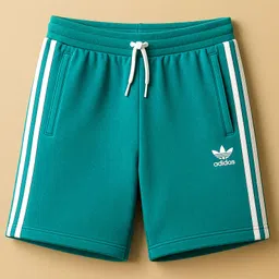 Adidas Kids 100% Cotton Knit Half Sleeves T-Shirt & Shorts Set Logo & Text Print - Turquoise image 5
