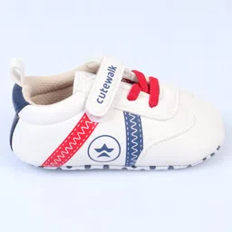 Cute Walk by Babyhug Velcro Closure Printed Booties - Red & White image 4