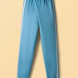 Honeyhap Premium 100% Cotton Terry Drop Shoulder Full Sleeves Winter Wear T-Shirt & Lounge Pant Set With Bio Finish & Text Print - Light Blue image 5