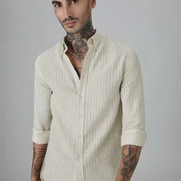 Banana Club Men Classic Slim Fit Semi Sheer Striped Casual Shirt-image-62