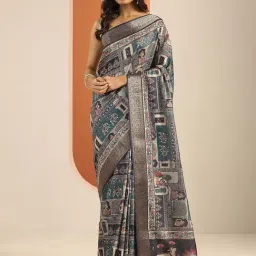 Libas Grey Woven Design Saree With Unstitched Blouse-image-32